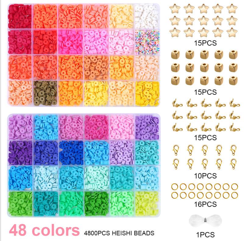 Набор мягкой глины для лепки 48 цветов DIY, Нарезанные бусины из глины, Изготовление бижутерии, Браслет, Ожерелье, Набор бижутерии