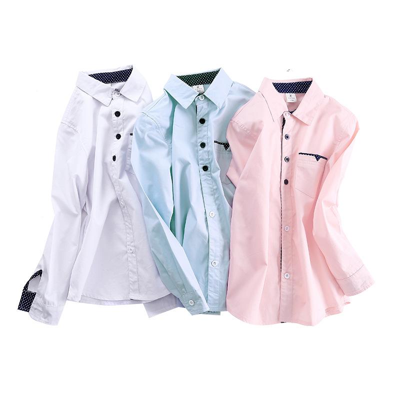 Boys Shirt Spring Autumn Kids Solid Color Cotton Long-Sleeved Blouse Teen Children's Clothing