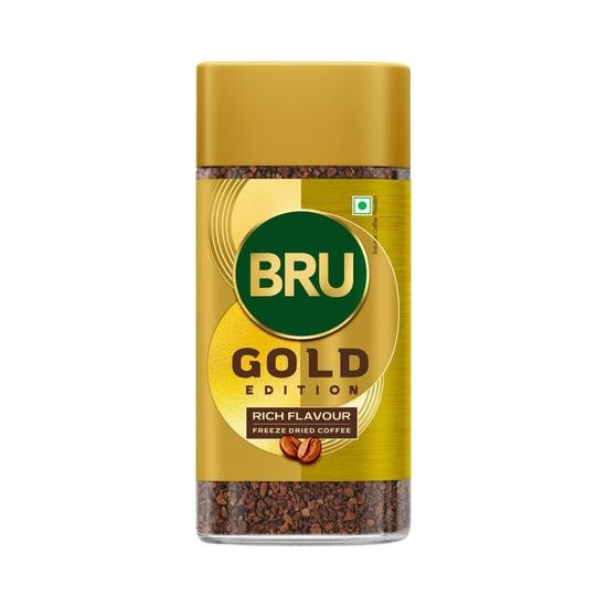 Bru Gold | Премиальный сублимированный кофе | Ощутите насыщенный вкус кофе | Ароматный растворимый кофе | 100 грамм | Порошок | Стеклянная бутылка