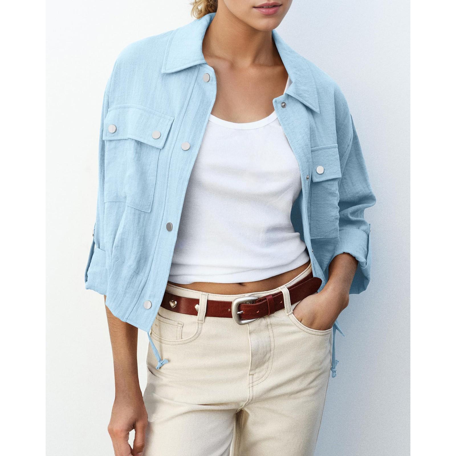 

Женские укороченные куртки Повседневное пальто оверсайз на пуговицах с карманами XL