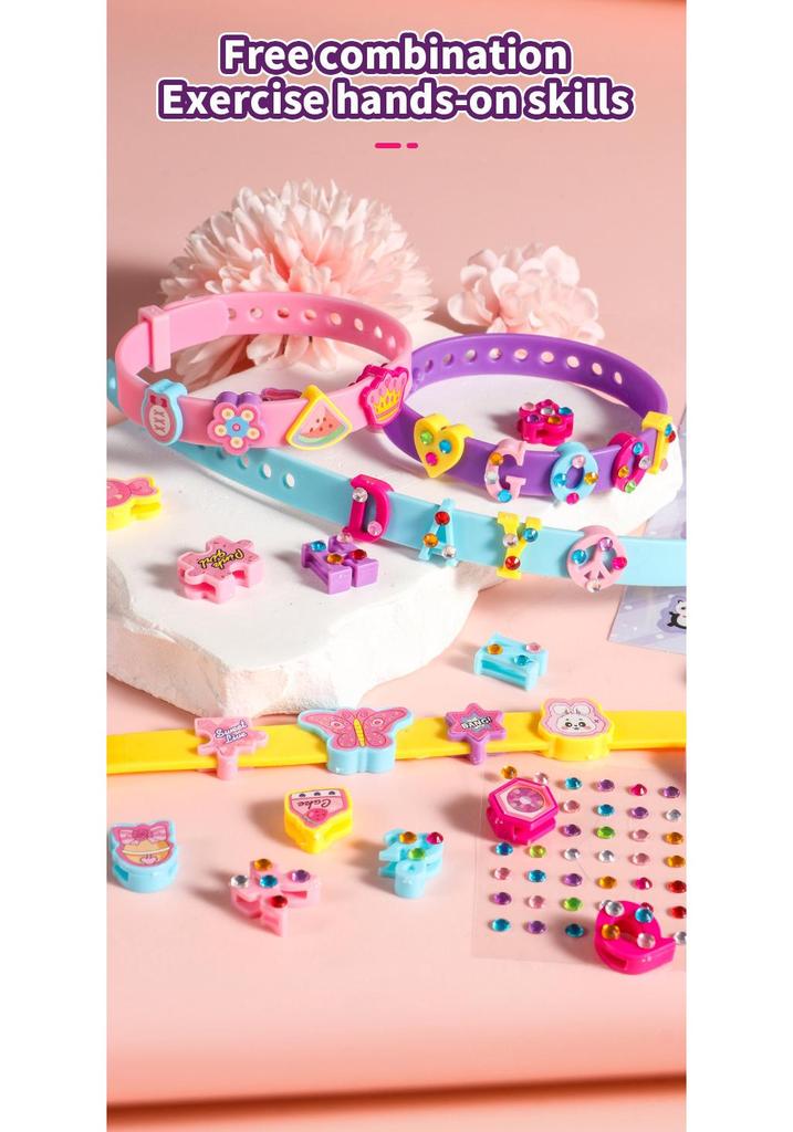 Kinder DIY Armband & Fußkettchen Set mit Perlen: Cartoon-Buchstaben-Schmuckspielzeug für Mädchen