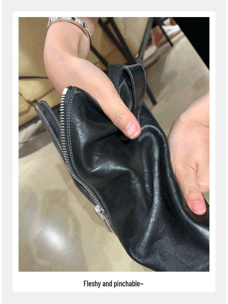 Introducing: Quick-Delivery Mom-Style Grape Boots – Wrinkled Horsehide, Round Toe, Thick Sole, Chunky Heel, Slimming Mid-Calf Knight Boots for Women.