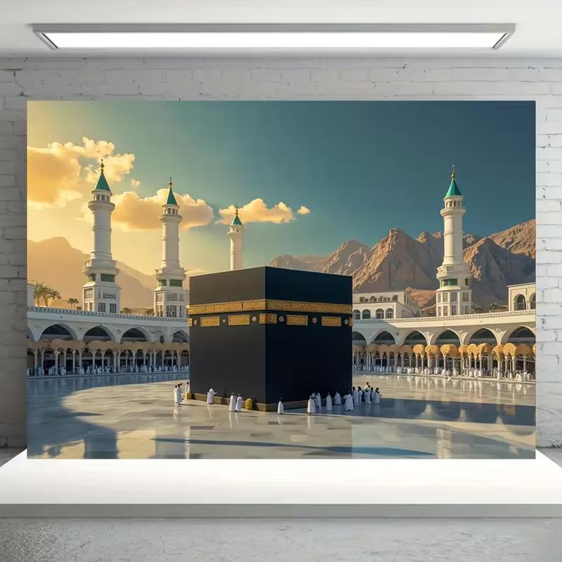 2D Islamic Kaaba Backdrop, Mecca Pilgrimage Scene for Ramadan & Eid Decor