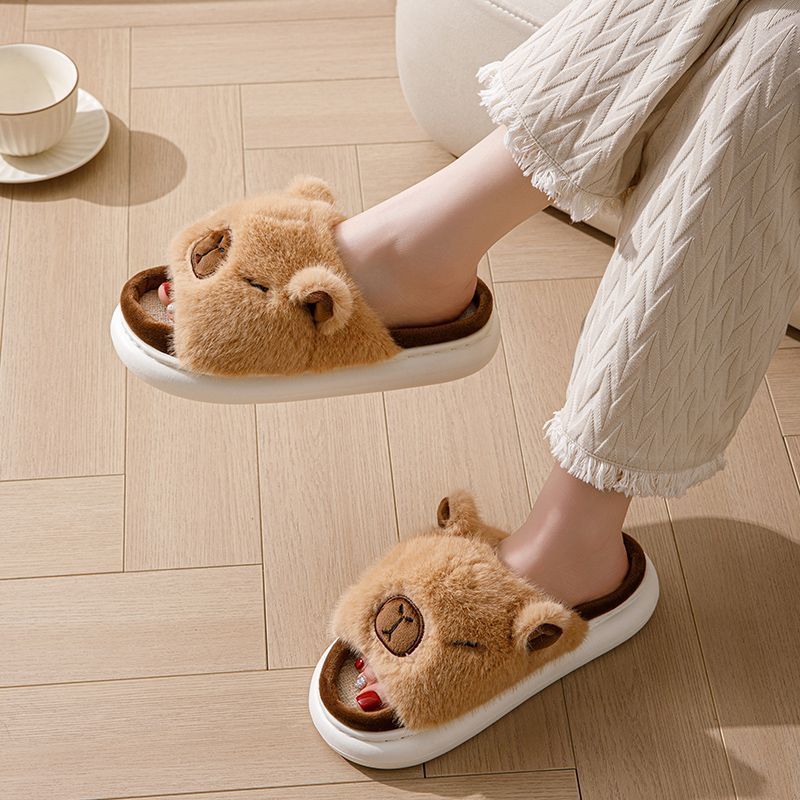 Spring and Autumn New Indoor Floor Four Seasons Cotton and Linen Thickened Linen Opening Slippers Cartoon