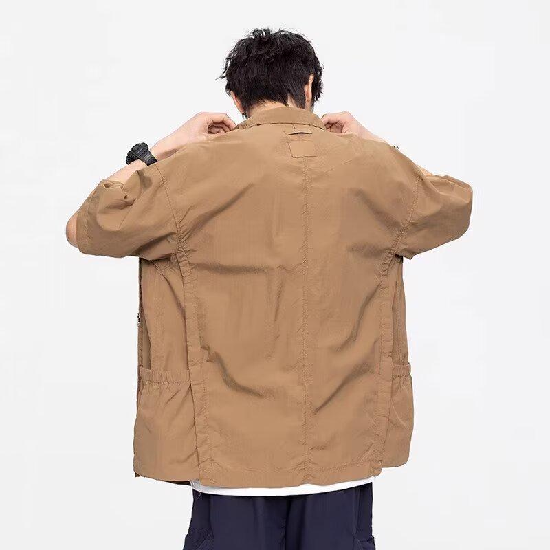 Tide Brand Summer New Ultra-Thin Quick-Dry Japanese Workwear Short-Sleeve Retro Loose Shirt