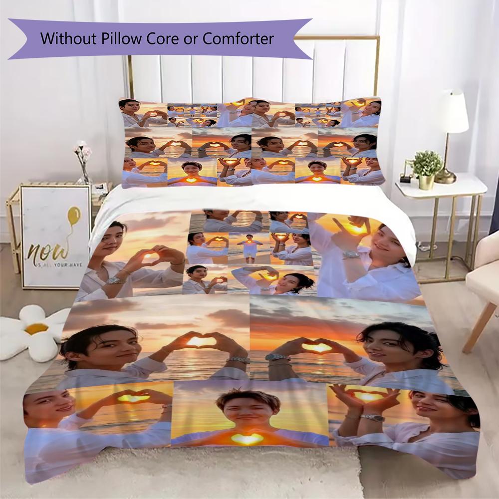 Sunset Love Heart Threepiece Set 1 Duvet Cover 2 Pillowcase Without Core Without Core Bedding Set Duvet Cover And Pillowcase