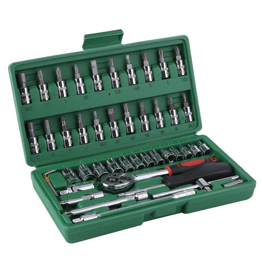 Cricchetto con spinta 46 pz/set Kit chiave dinamometrica a cricchetto Set di chiavi durevoli a bussola da 1/4 di pollice