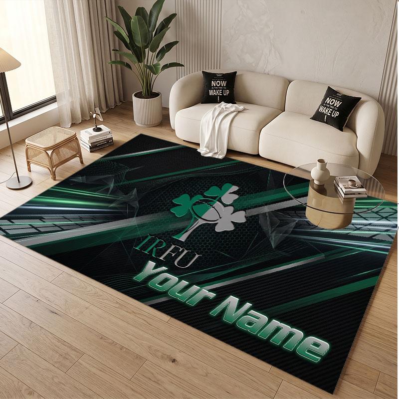 Custom Rug Ireland Rugby Pattern Print Name Text Soft Non‑Slip Floor Carpet for Home Indoor Decoration
