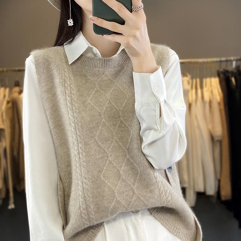 

Женский шерстяной жилет-свитер свободного кроя - Безрукавный кашемировый трикотаж однотонных цветов Small