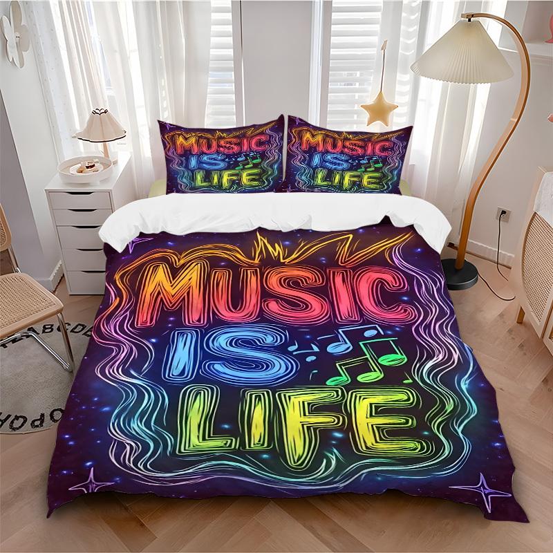 3pcs Music, Life Duvet Cover Set, Soft Comfortable Duvet Cover,Guest Room (1*Duvet Cover + 2*Pillowcase, Without Core) Yy251104100