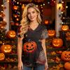 Women V Neck Short Sleeve Scrub Top with Halloween Print and Pockets for Work Uniform Comfortable Fit