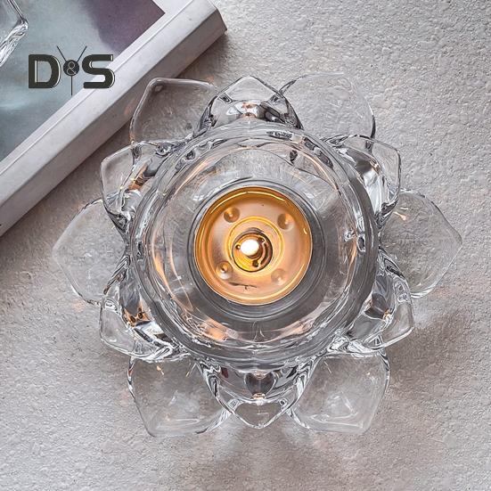 Chinesischer klarer Lotus-Kerzenhalter aus Kunstkristall, kegelförmige Säule, Teelicht, Kerzenhalter, Kerzenständer, Hochzeitsfeier, Tischdekoration