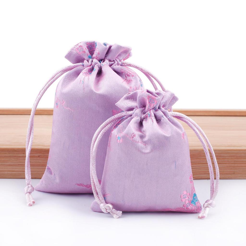 Walnut Brocade Drawstring Jewelry Bag for Buddha Beads