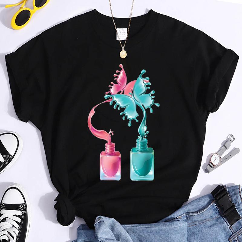Nail Polish Print Tshirt Unisex Makeup Beauty Aesthetic Graphic T Shirt Female Tee Tops Cosmetics Black Tshirt Ladies Tee Clothes