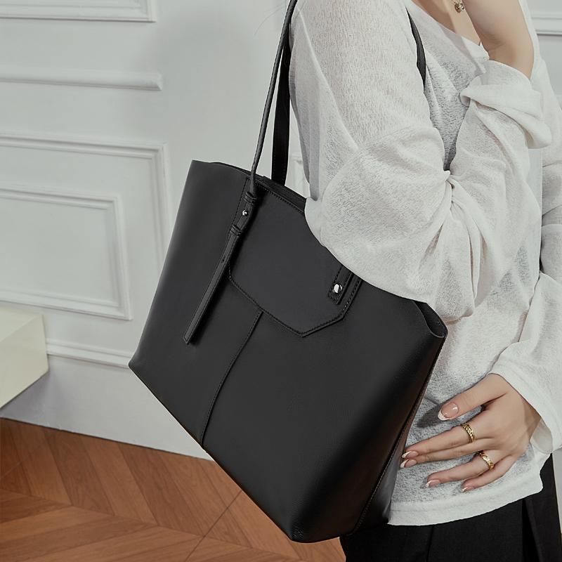 Burminsa Cowhide Genuine Leather Large Tote Handbags For Women 2026 Winter Luxury Designer Work Shopper Underarm Shoulder Bags