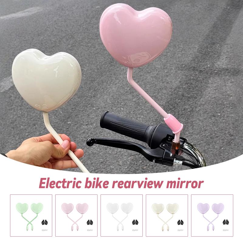 8mm Cute Heart Shape Motorcycle Rearview Mirror HD Anti-Glare Universal Electric Bike Scooter Battery Car Convex Mirror Decor