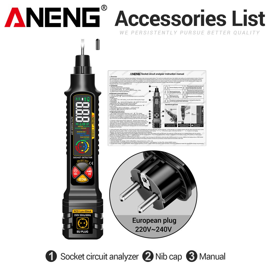 ANENG VD808 Circuit Breaker Finders AC Voltage Tester US/EU Plug  Leakage Polarity Leakage Tester Tools Socket Circuit Analyzer