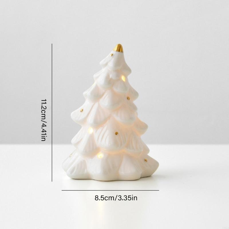 Miniature Ceramic Christmas Tree Snowman Car Sculpture With Cutout and LED Lighted for Home Office Desktop Shelf Decors