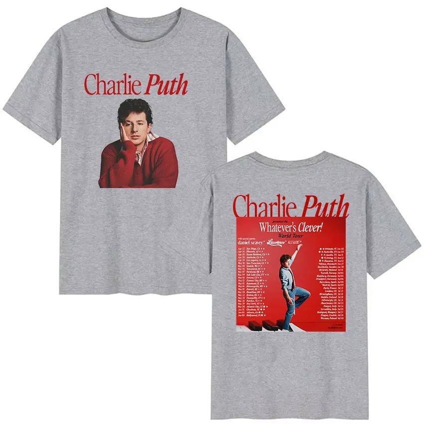 Vintage Hochwertiges T-Shirt Charlie Puth Whatevers Clever World Tour 2026 Merch T-Shirt Unisex Hip Hop Übergroßes Baumwoll-T-Shirt