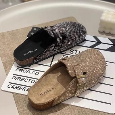 Retro Strass Ein-Pedal Muller Schuhe Mary Jane Flachboden Vielseitige Tasche Kopf Halbschuhe Damen 2025 Frühling und Herbst Neue Modelle