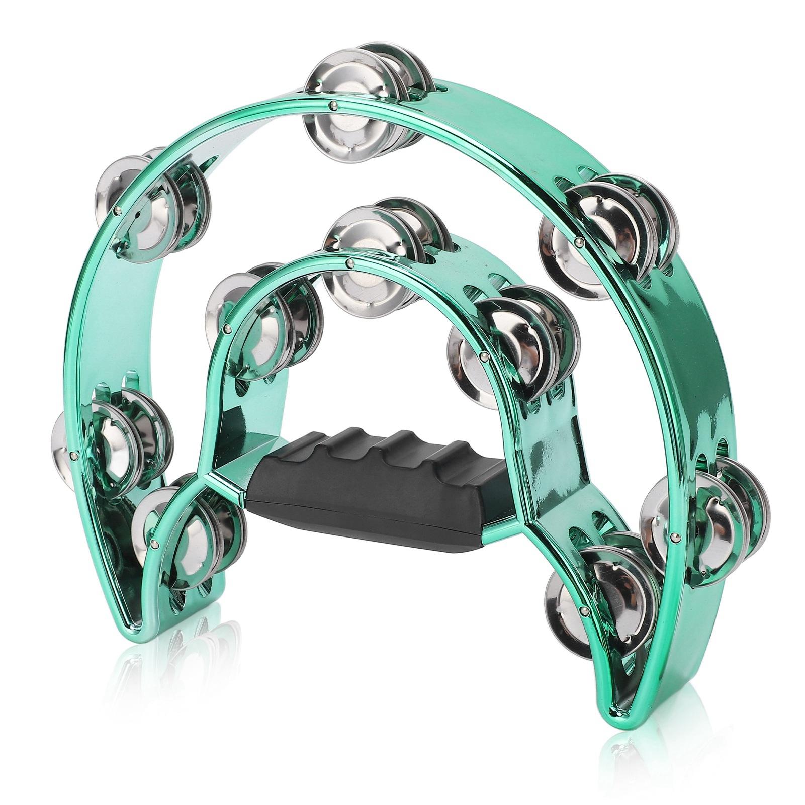 

Двухрядный ручной тамбурин, металлический тамбурин с позолоченными колокольчиками, ударный музыкальный инструмент, зеленый