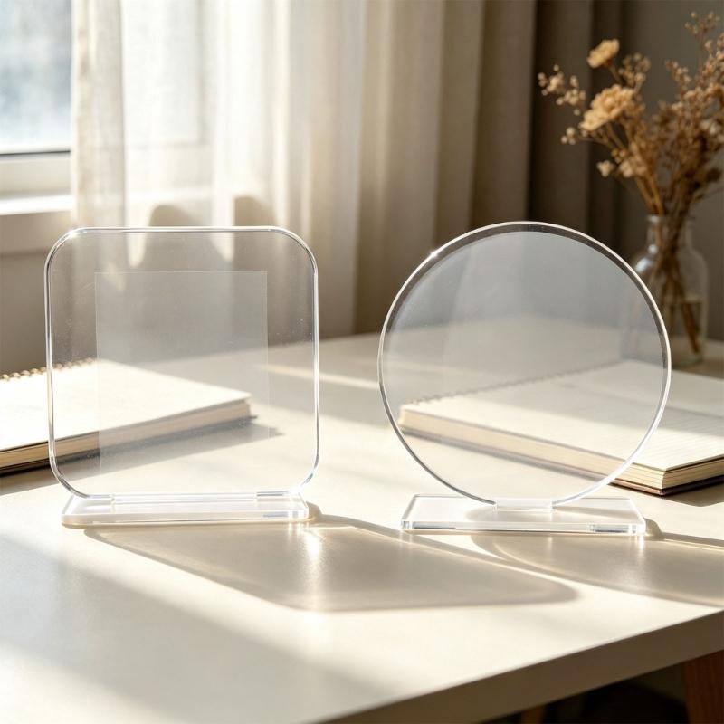 Desk Display Acrylic Photo Board Blank with Slot Base, Print Ready Panel for Office Counter and Photo Sign Use
