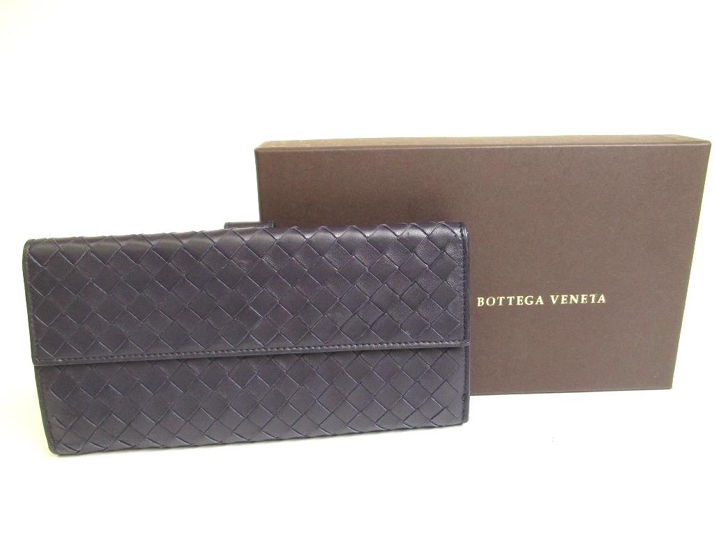 

Authentic BOTTEGA VENETA Intrecciato Deep Navy Blue Leather Flap Long Wallet #a763 Refurbished