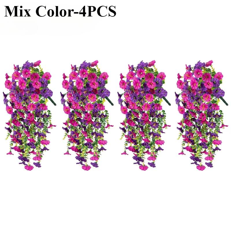 Artificial Faux Plants Flowers Fake Silk Fuchsia UV Resistant Realistic Morning Glory for Hanging Planter Porch Patio Decoration