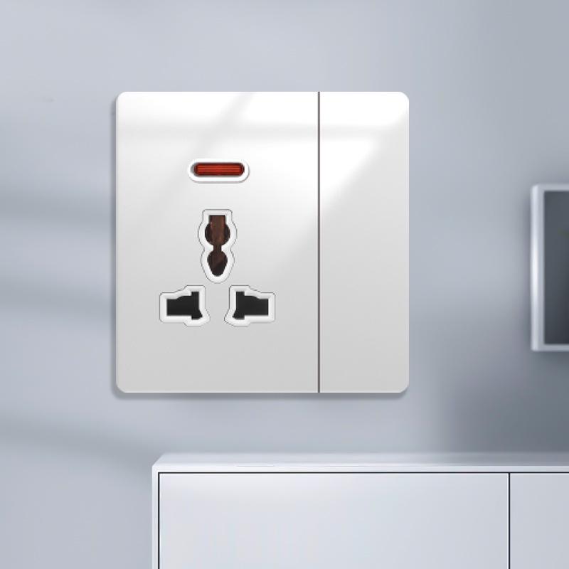 Huihuang Grå Herdet Glass Speil 1-Gangs 5-Hulls Bryter Stikkontakt Panel 86-Type Vegginnfelt.