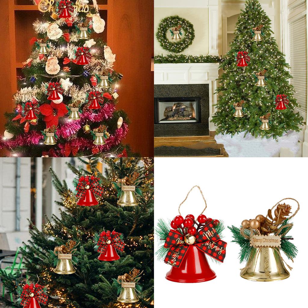 Multipurpose Pack of 6 Christmas Bells Ornament Sturdy Metal and Wood Decoration for Festival HomeAccessory Ambiances