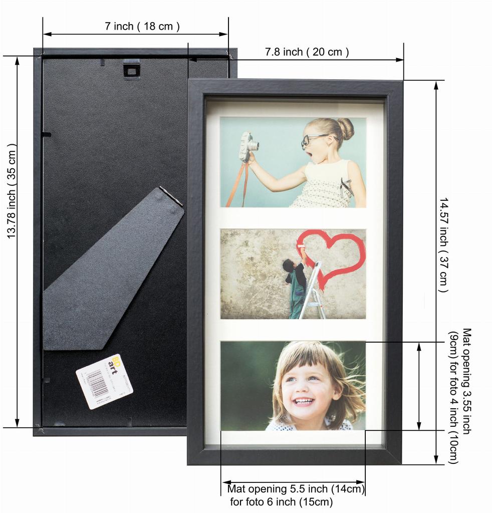 Ramka Na 3 Zdjęcia 10X15 Galeria 3D Głęboka Shadow Box 18X35Cm Czarna