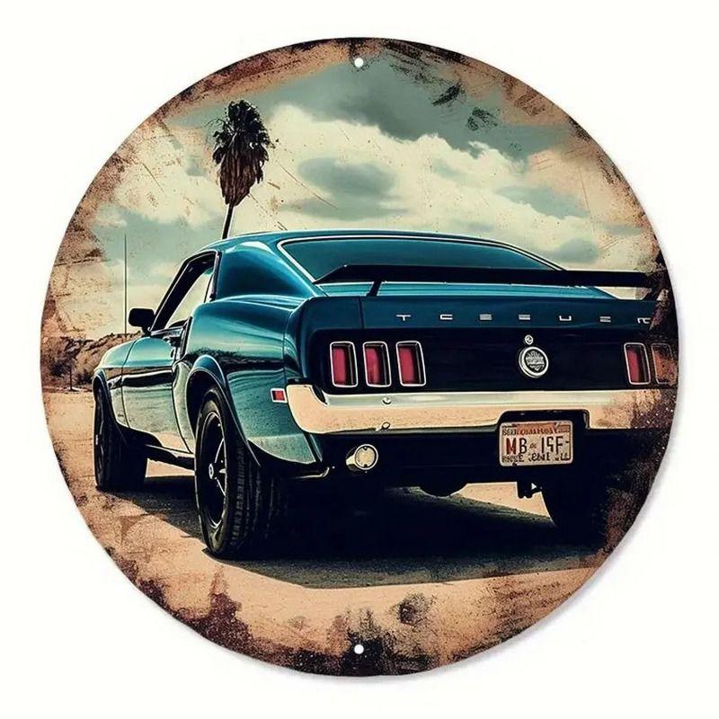2D Retro Car Tin Painting for Bars Cafes Interior Wall Decor