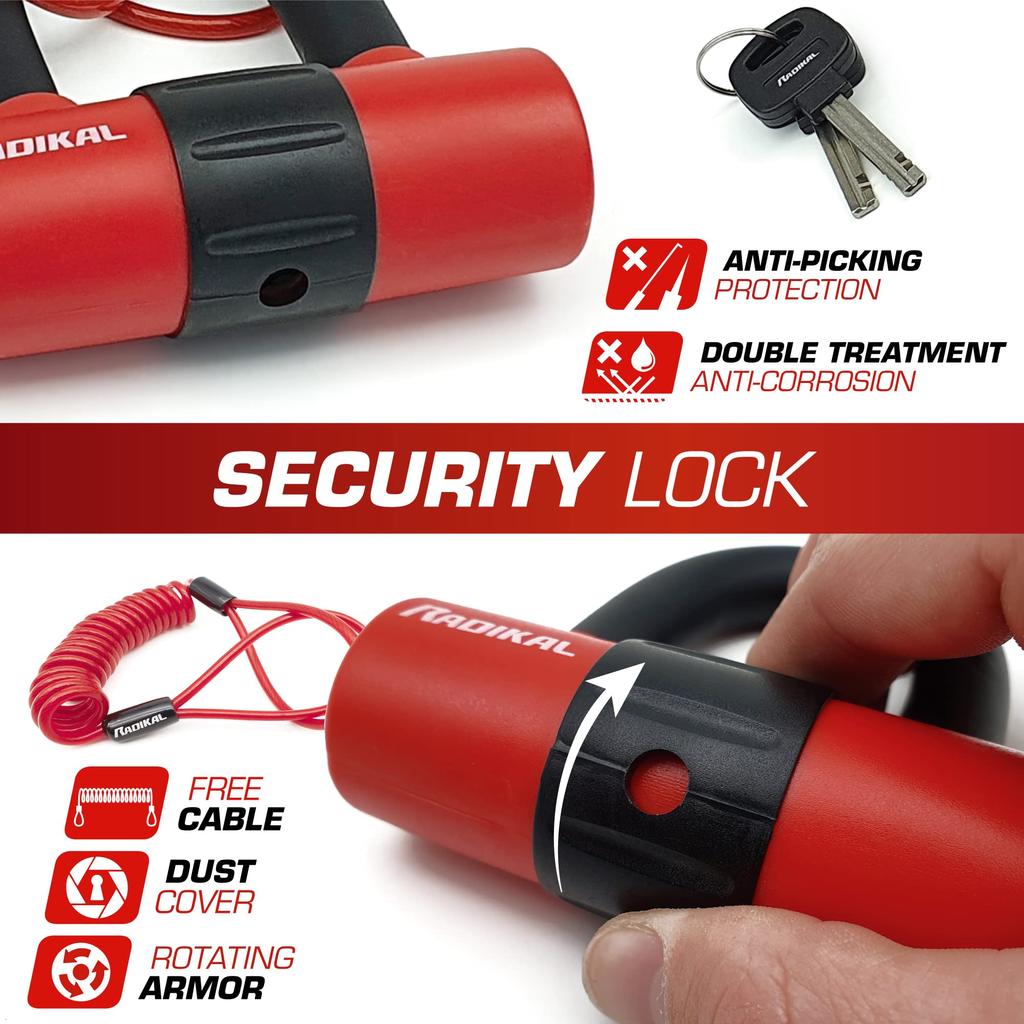 Radikal RK72120L Mini for motorcycle security chain 120 cm long with for bikes U-lock discs, Ø10 loop, anti-theft