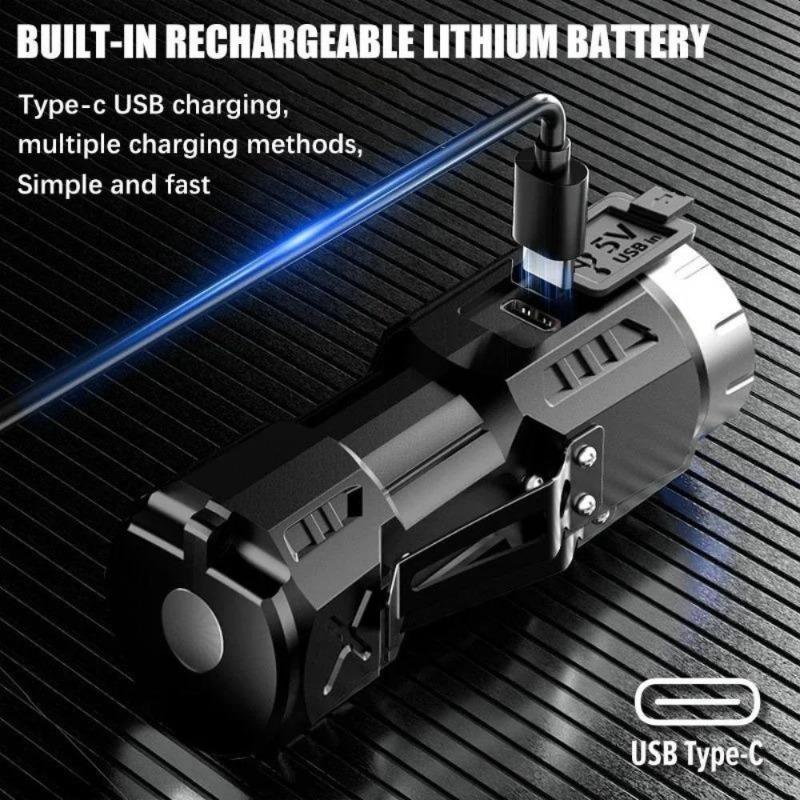 40W High Power USB Type-C Rechargeable LED Flashlight Camping Light With Side Lights and Lampshade Tail with Magnet Suitable for Exploring, Camping
