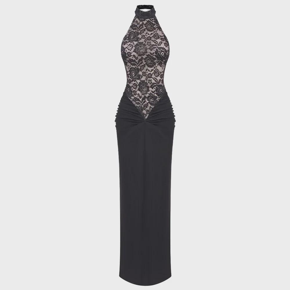 European and American Black Lace Hollow Backless Sleeveless Dress - Breathable, Slim, Sexy