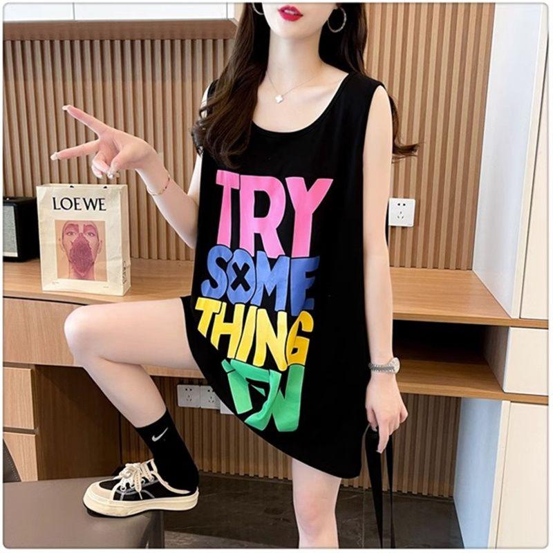 

Hip-Covering European Goods Large Version Loose-Fitting Sleeveless Shirt Shark Black XL