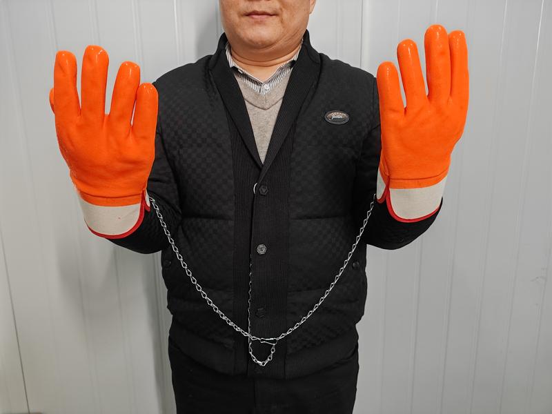 PVC Foam Lined Gloves for Men Waterproof Work Gloves with Chain Hole Rubberized Safety Cuff (Orange,28cm) оранжевый
