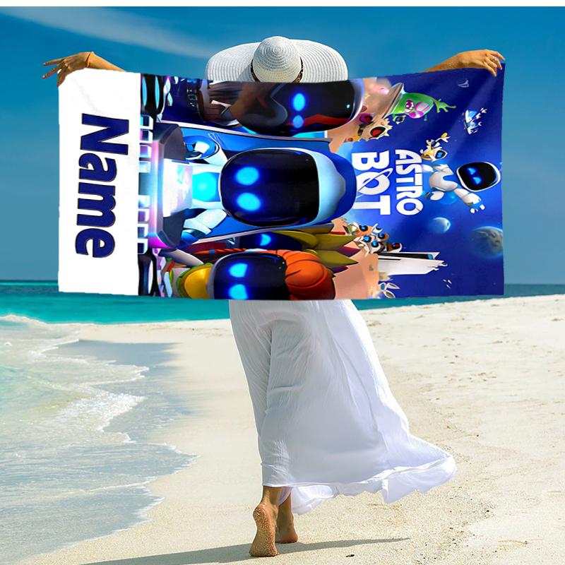 Personalized customized proof beach towel with Astro Bot  pattern - soft, absorbent, quick-drying, perfect swimming, camping&bathing