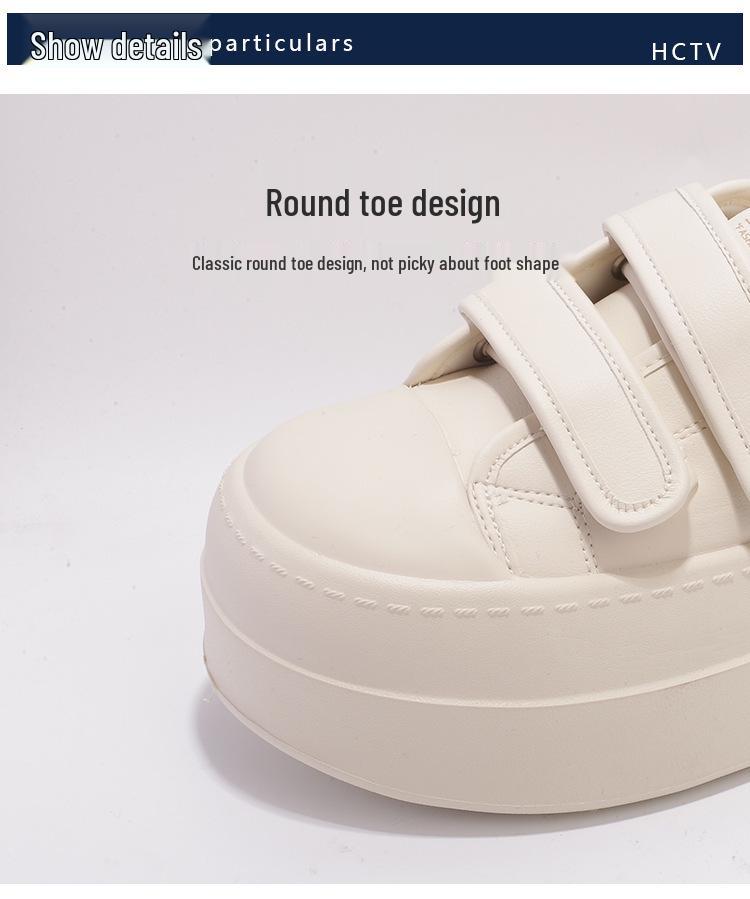 Women's White Platform Velcro Shoes - 2025 Spring/Autumn Style, Height-Increasing, Thick Sole, Casual & Versatile