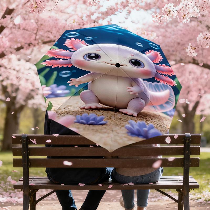 1PC Axolotl Ocean Umbrella-8-Rib Reinforced Portable Folding Travel Suitable for All Seasons Outdoor Daily Use  -J0353