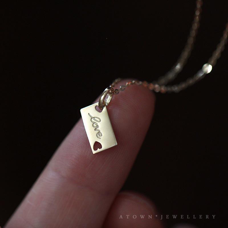 14K Gold-Plated S925 Sterling Silver LOVE Pendant Necklace, Korean Style Collarbone Design Platinum