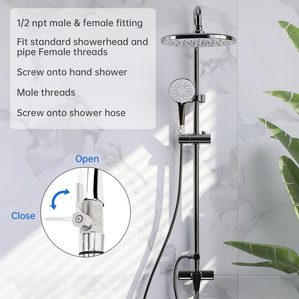 1/2 Inch Female X Male NPT Thread 304 Stainless Steel Mini Ball Valve Shut-off Valve Shower Head Flow Control Valve for Pipe / Bathroom