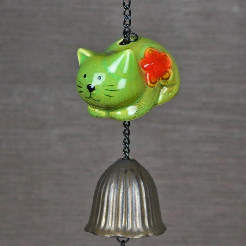 

1pc Japanese Ceramic Cat Wind Chimes Wall Bells Hanging Ornaments Small Animal Pendants Cat Crafts Holiday Gifts зелёный