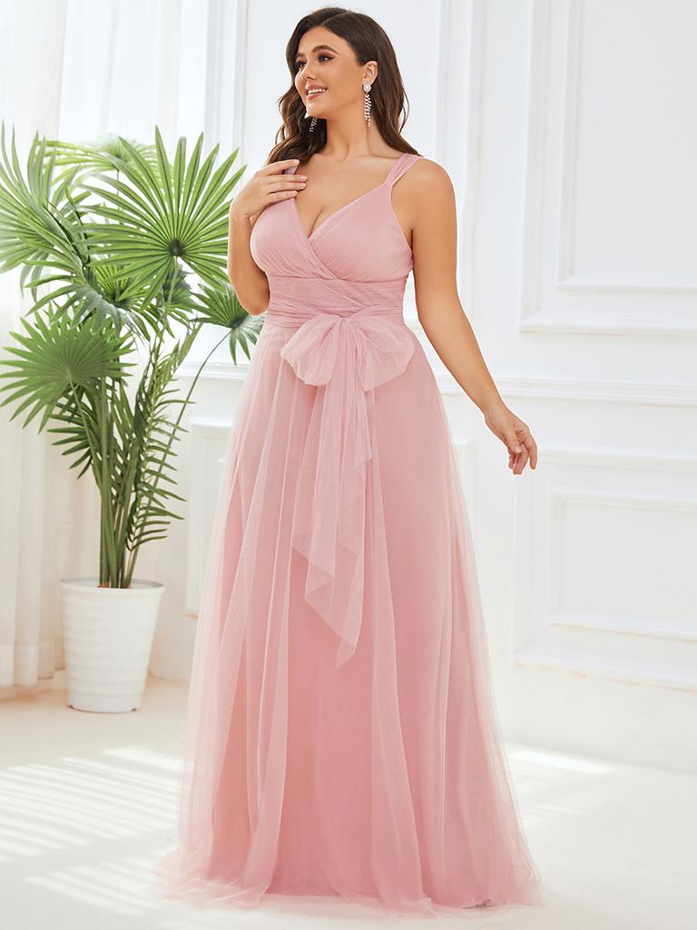 Ever-Pretty Brautjungfernkleider für Damen, V-Ausschnitt, bodenlang, A-Linie, Empire-Taille, lang, Tüll, Übergröße