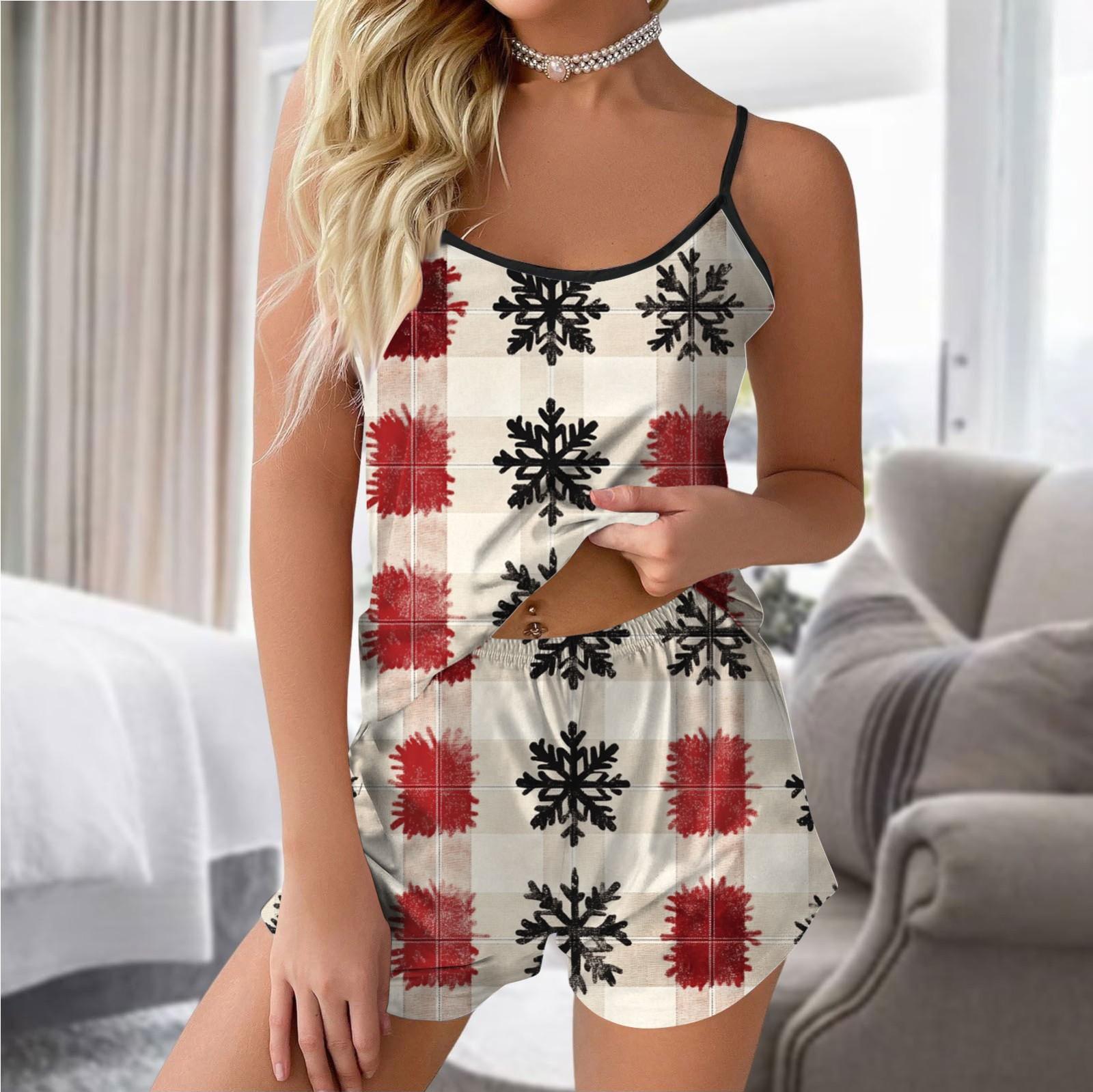 

Женский модный рождественский комплект с принтом без рукавов, топ, шорты и пижама L