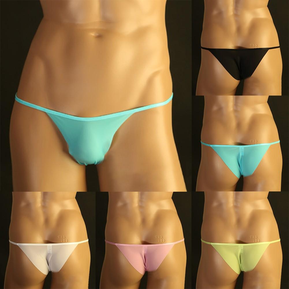 Men's Sexy Ice Silk Underwear Briefs G String Low Rise Thong Lingerie