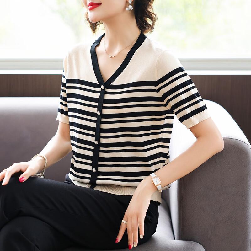 

Women s Stylish Striped V-Neck Knit Top 2XL