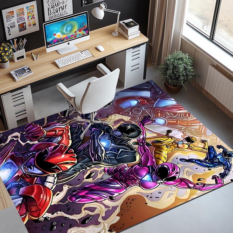 Mighty Morphin Power Rangers Pattern Rug, Indoor/Outdoor Mat, for Picnic, Gameroom, Bedroom, Office, Living Room, Home Decor Carpet, Birthday Gift