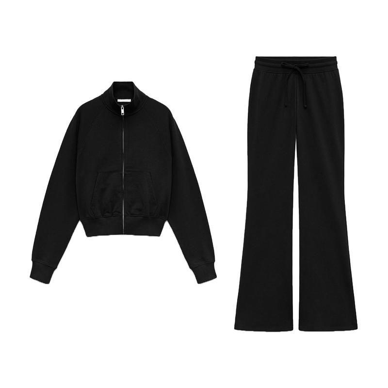 Spring New Women's Clothing Cotton Stand Collar Zipper Sweatshirt 3253328 Casual Sweatpants Bell-Bottom Pants 3253329