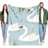 1pc Flannel Blanket - Soft All-Season Lightweight Throw with Elegant Swan Lake Design In White, Green, Blue - Perfect for Home,